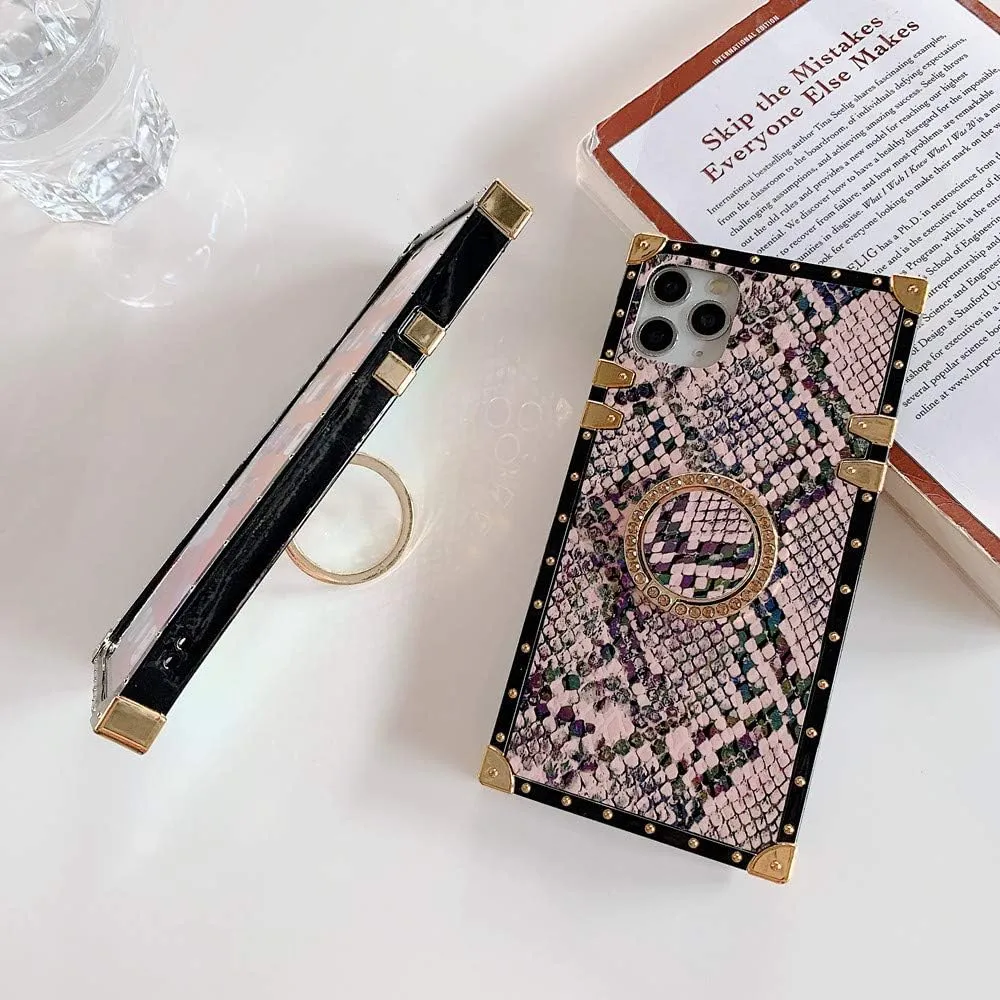 Trendy Snakeskin Phone Cases Compatible with iPhone 12 case 12 Pro with Ring Holder Stander Shockproof Luxury Back Covers Shell (Snakeskin Gold, iPhone 12/12 Pro 6.1'')