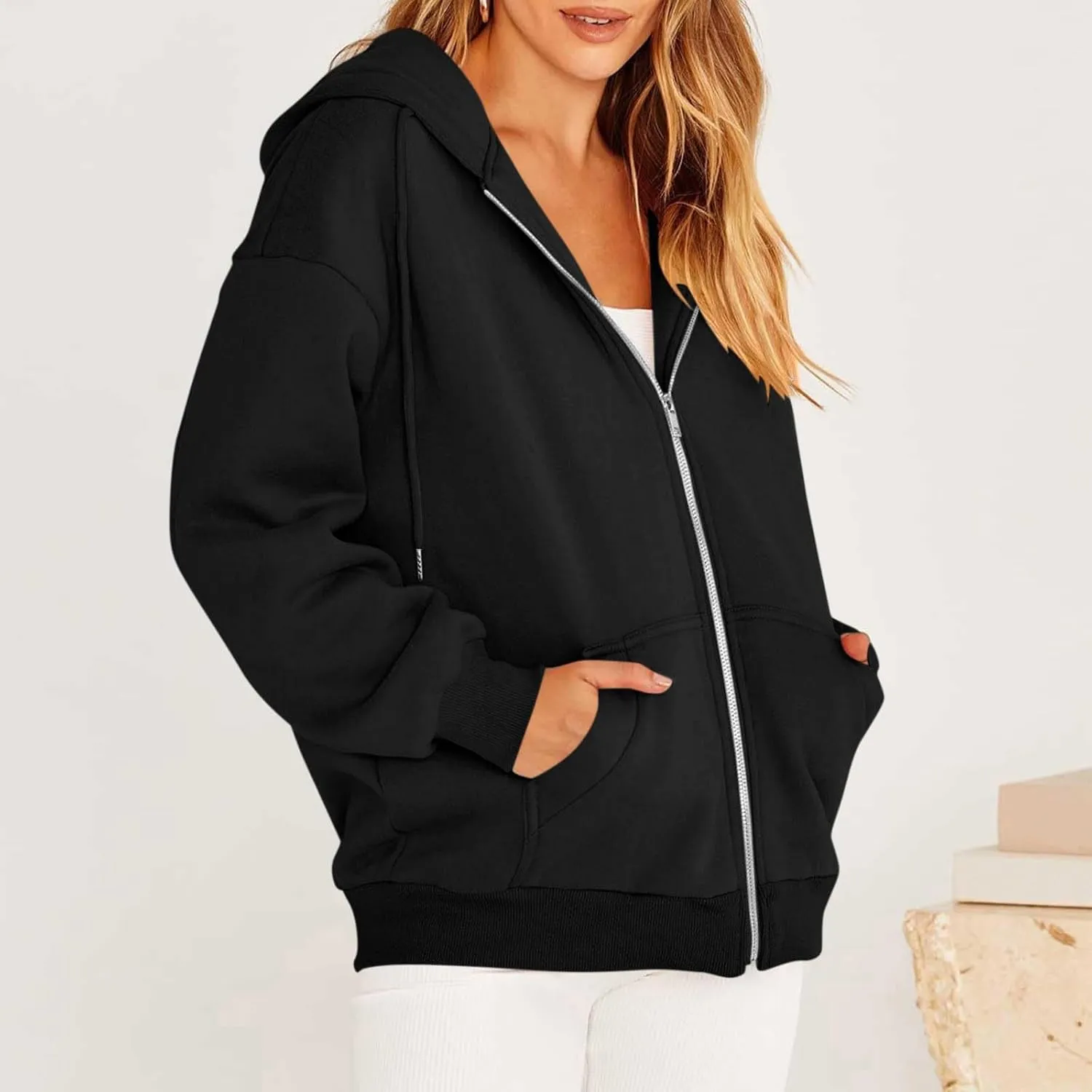 TWGONE Womens Zip Up Hoodies Long Sleeve Oversized Sweatshirts Y2K Jacket Pockets Fall Winter Outfits Fashion Clothes