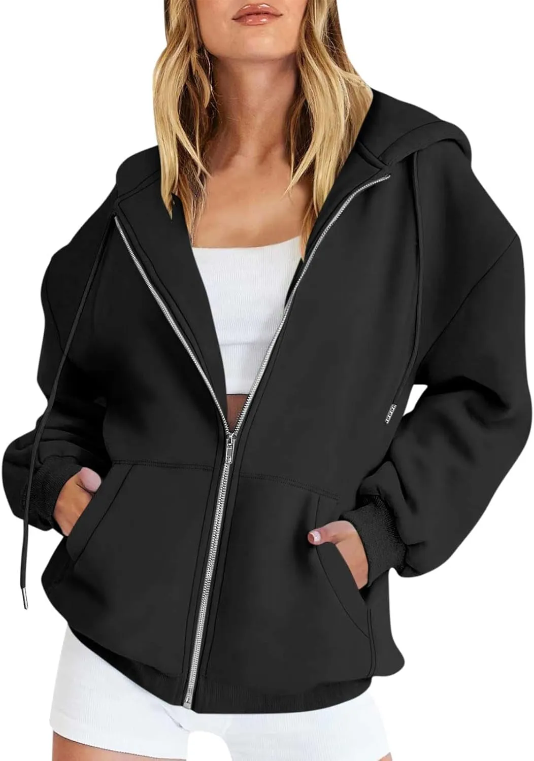 TWGONE Womens Zip Up Hoodies Long Sleeve Oversized Sweatshirts Y2K Jacket Pockets Fall Winter Outfits Fashion Clothes