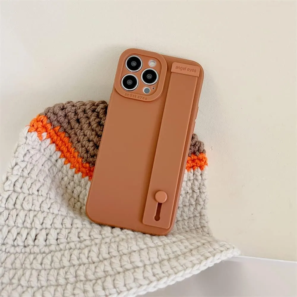 Ultra Thin Soft TPU Hand Wrist Strap Stand Phone Case for iPhone 14 13 12 11 Pro Max X XR XS 7 8 Plus Silicone Shockproof Cover,BR,for iPhone 12