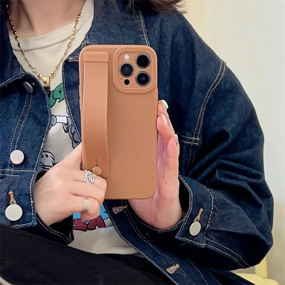 Ultra Thin Soft TPU Hand Wrist Strap Stand Phone Case for iPhone 14 13 12 11 Pro Max X XR XS 7 8 Plus Silicone Shockproof Cover,BR,for iPhone 13 Pro