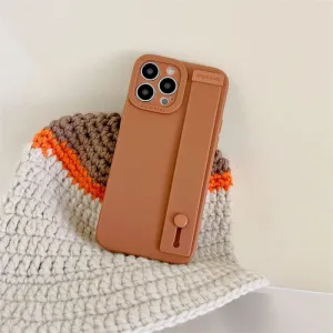 Ultra Thin Soft TPU Hand Wrist Strap Stand Phone Case for iPhone 14 13 12 11 Pro Max X XR XS 7 8 Plus Silicone Shockproof Cover,BR,for iPhone 13 Pro