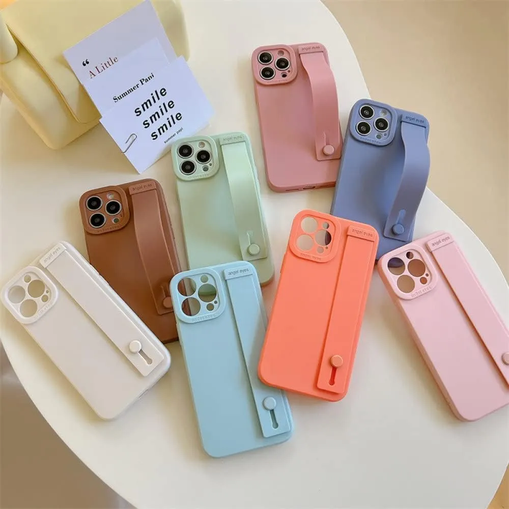 Ultra Thin Soft TPU Hand Wrist Strap Stand Phone Case for iPhone 14 13 12 11 Pro Max X XR XS 7 8 Plus Silicone Shockproof Cover,YL,for iPhone 12