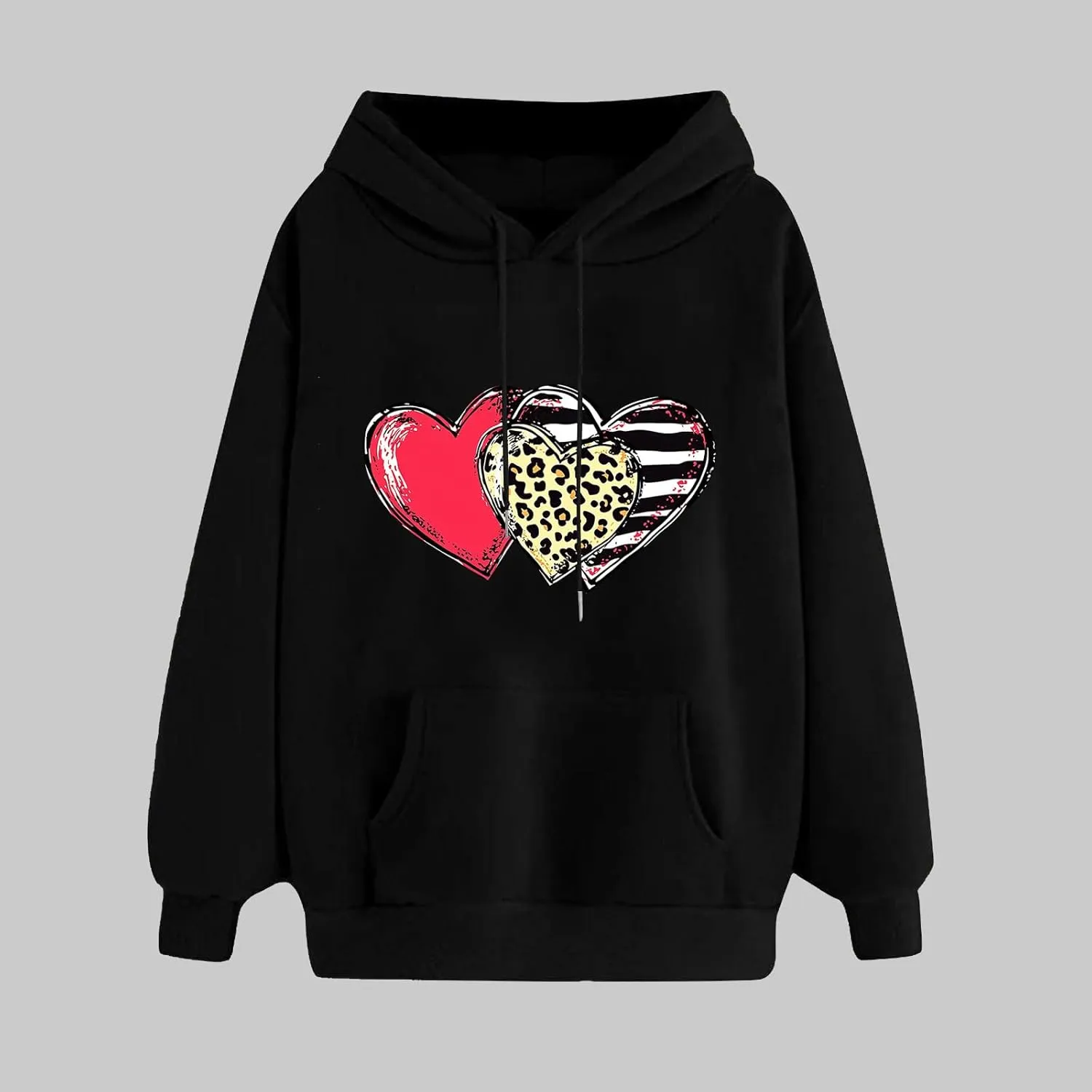 Valentines Day Hoodies for Women Love Heart Graphic Sweatshirt Drawstring Oversized Hoodie Cute Pullover with Pockets
