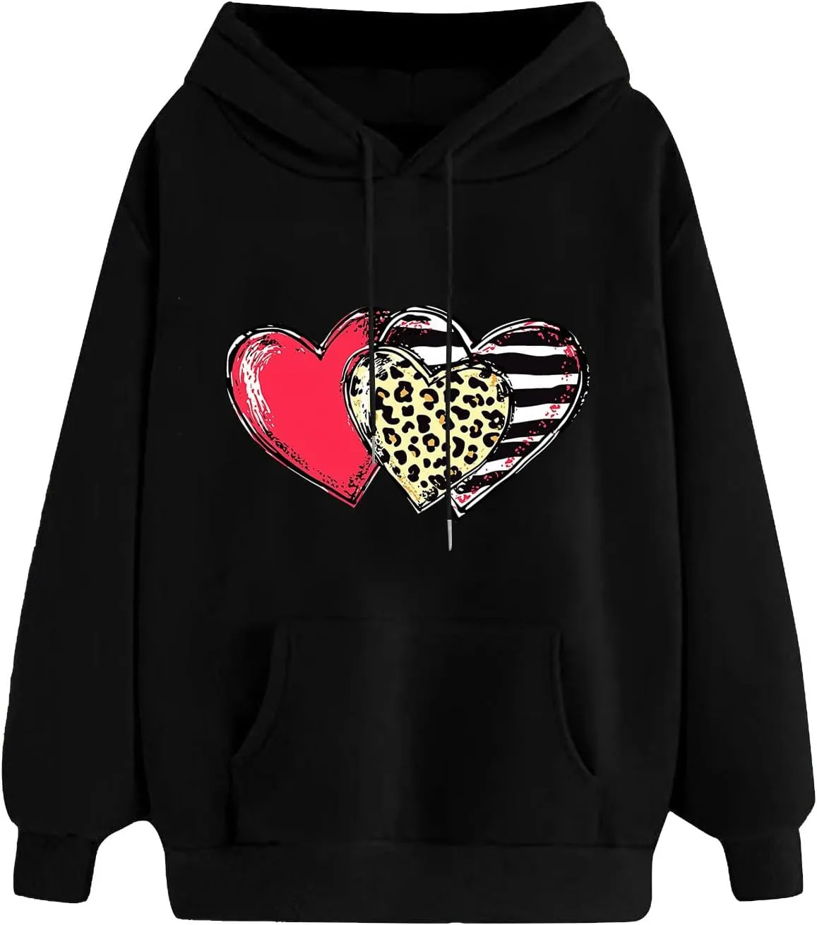 Valentines Day Hoodies for Women Love Heart Graphic Sweatshirt Drawstring Oversized Hoodie Cute Pullover with Pockets