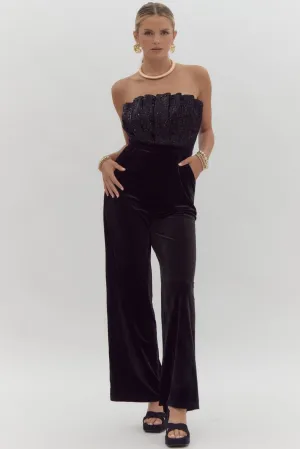 Velvet Sequin Jumpsuit - Black