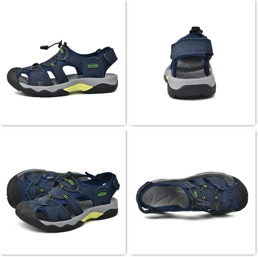Veslexth Men's Athletic Hiking Sandals Fisherman Summer Outdoor Sport Sandal Adjustable Amphibious Casual Beach Mens Closed Toe Anti-Slip Trail Walking Shoes