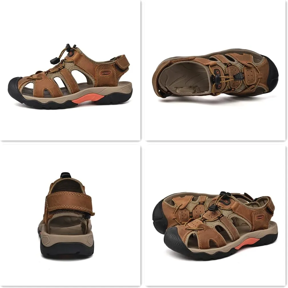 Veslexth Men's Athletic Hiking Sandals Fisherman Summer Outdoor Sport Sandal Adjustable Amphibious Casual Beach Mens Closed Toe Anti-Slip Trail Walking Shoes