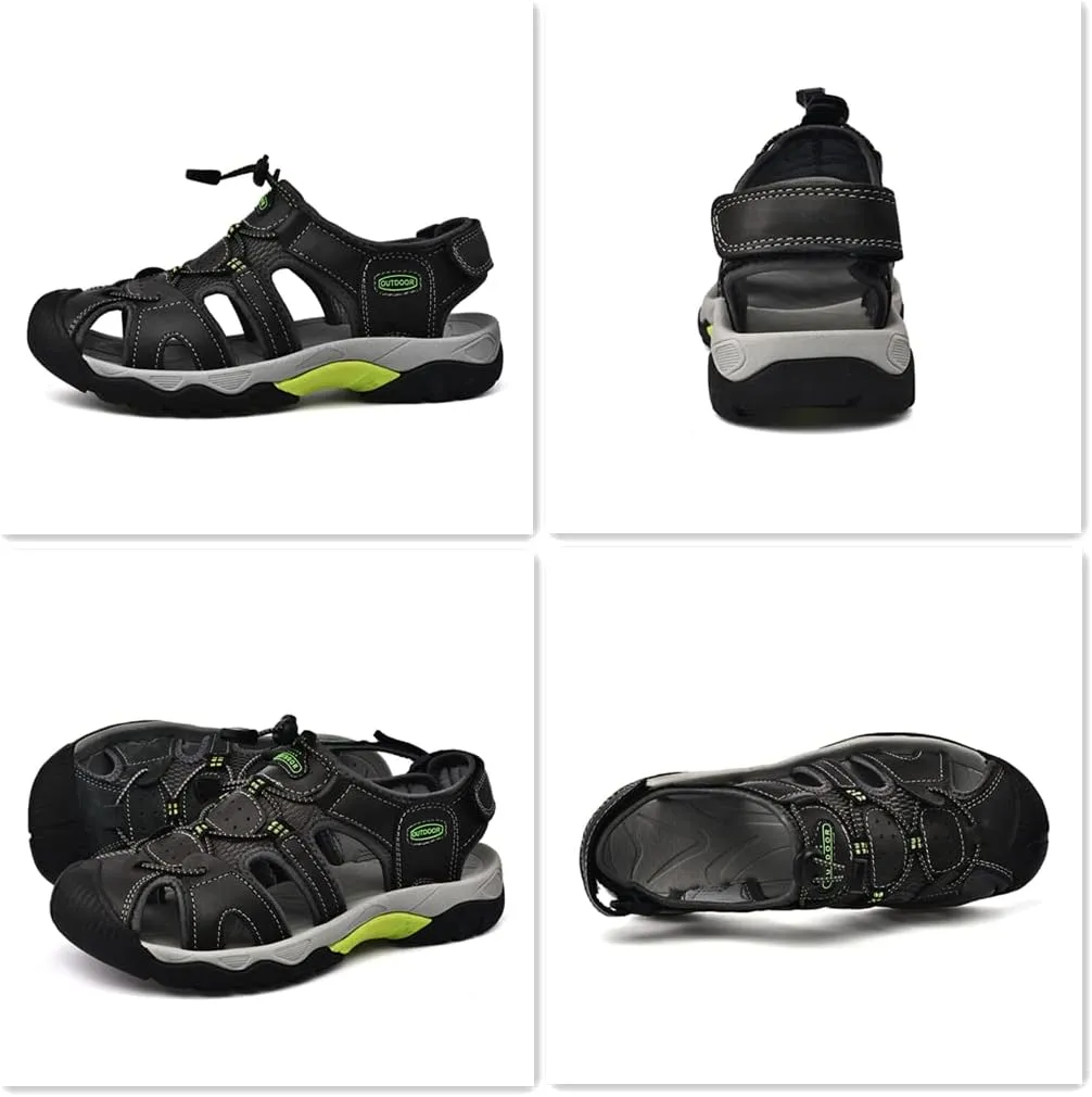 Veslexth Men's Athletic Hiking Sandals Fisherman Summer Outdoor Sport Sandal Adjustable Amphibious Casual Beach Mens Closed Toe Anti-Slip Trail Walking Shoes