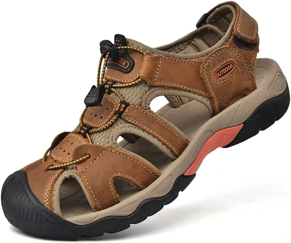 Veslexth Men's Athletic Hiking Sandals Fisherman Summer Outdoor Sport Sandal Adjustable Amphibious Casual Beach Mens Closed Toe Anti-Slip Trail Walking Shoes