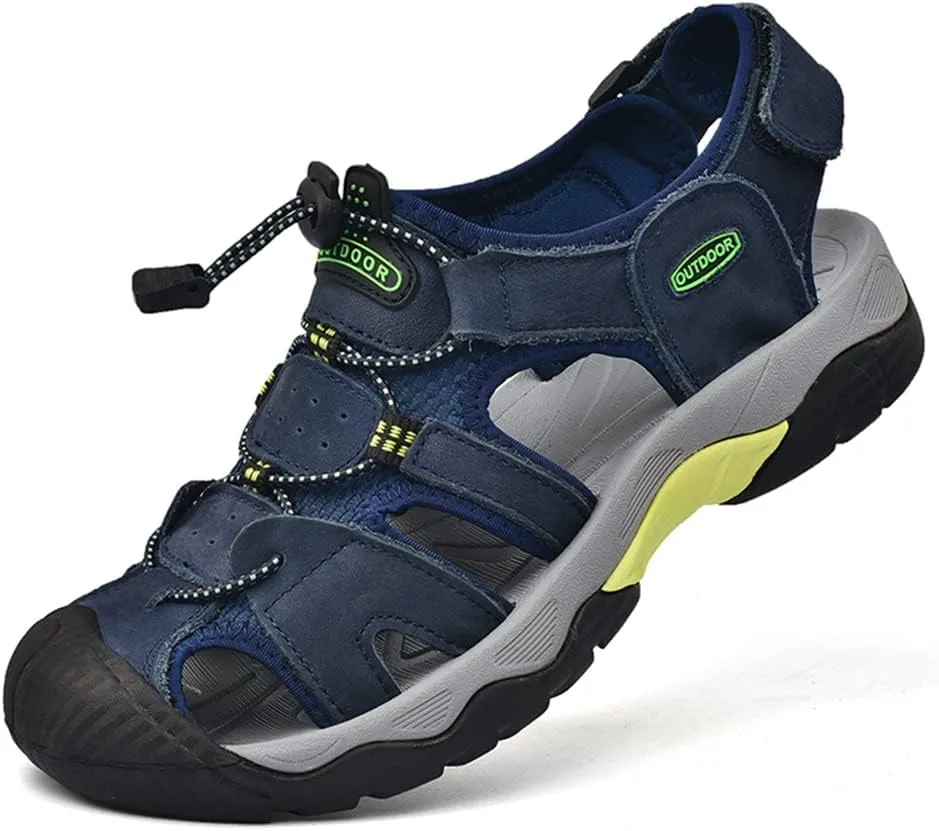 Veslexth Men's Athletic Hiking Sandals Fisherman Summer Outdoor Sport Sandal Adjustable Amphibious Casual Beach Mens Closed Toe Anti-Slip Trail Walking Shoes