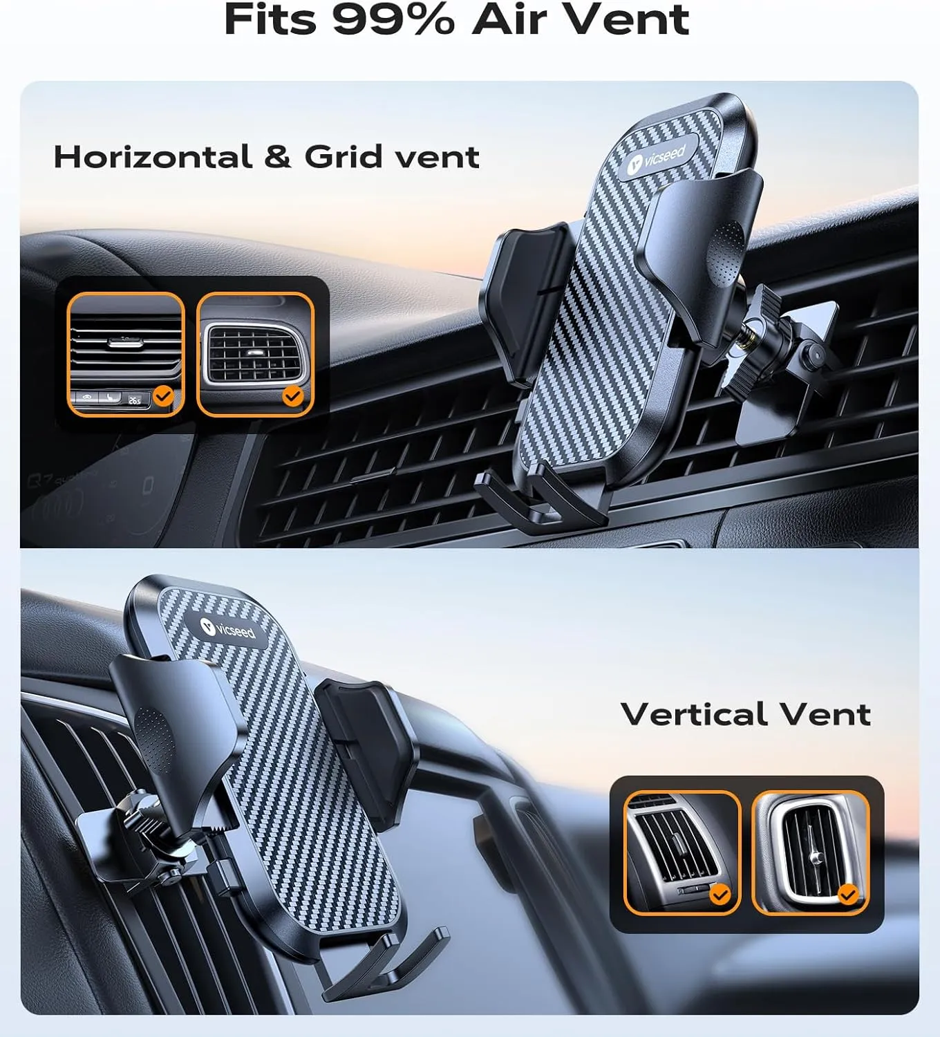 VICSEED [2025 Upgrade Ultra Stable Car Phone Holder Mount [Never Fall Off & Won't Break] Universal Air Vent Phone Mount for Car Easy Clamp Phone Holders for Your Car for iPhone 16 Pro Max 15 14 13 12
