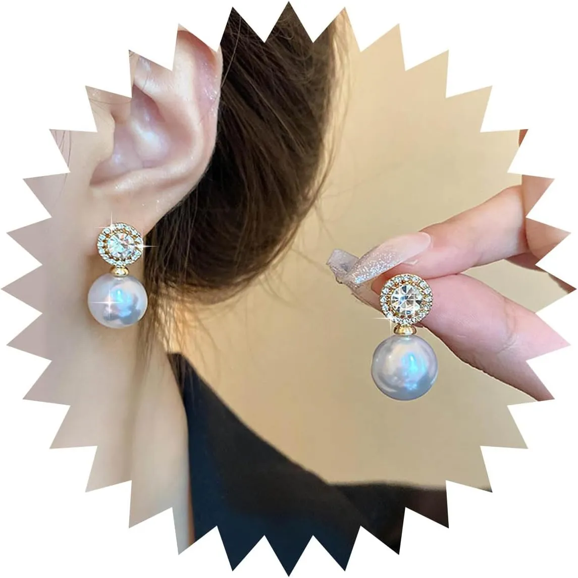 Vintage Crystal Dangle Pearl Earrings Rhinestone Pearl Drop Earrings Gold Cz Pearl Stud Earrings Sparkly Crystal Rhinestone Earrings Jewelry for Women