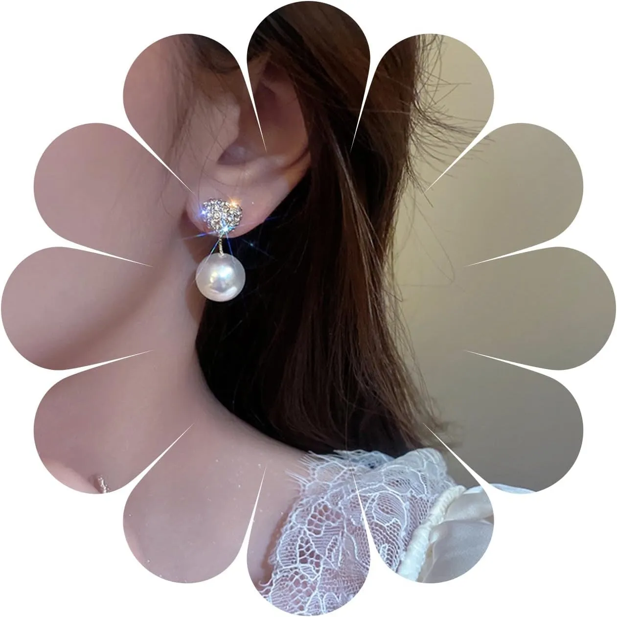 Vintage Crystal Pearl Ear Jacket Earrings Rhinestone Pearl Drop Earrings Gold Cz Heart Stud Earrings Sparkly Crystal Heart Earrings Jewelry for Women