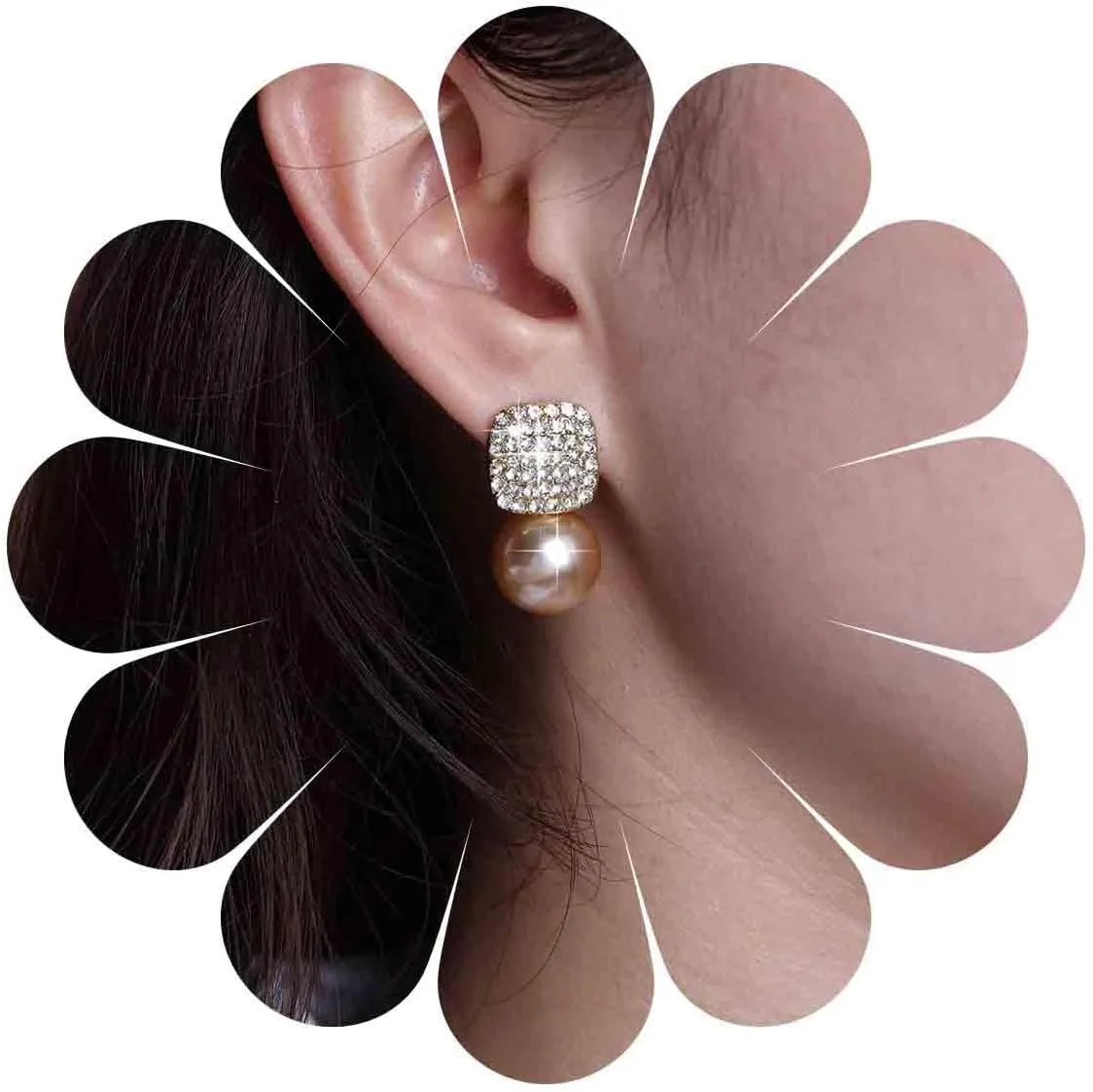 Vintage Crystal Square Stud Earrings Brown Pearl Drop Earrings Rhinestone Square Dangle Earrings Single Pearl Stud Earrings Jewelry for Women