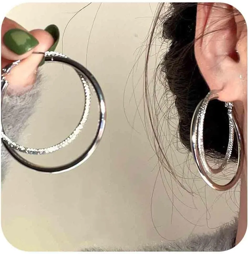 Vintage Layered Circle Loop Earrings Silver Huge Circle Drop Earrings Exaggerated Circle Earrings Geometric Hoop Dangle Earrings Jewelry for Women