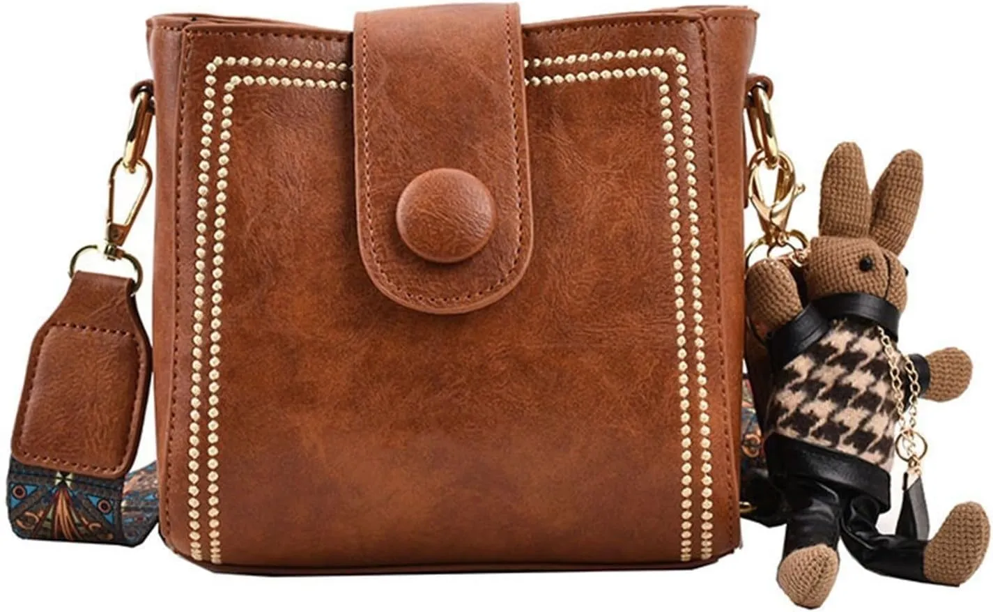 Vintage Simple PU Leather Bunny Bucket Ornaments Crossbody Bags for Women Luxury Designer Handbagt Lady Black Shoulder Bag