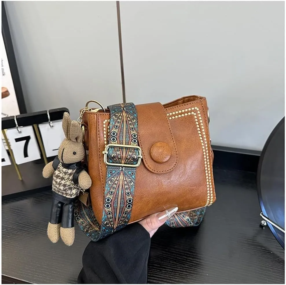 Vintage Simple PU Leather Bunny Bucket Ornaments Crossbody Bags for Women Luxury Designer Handbagt Lady Black Shoulder Bag