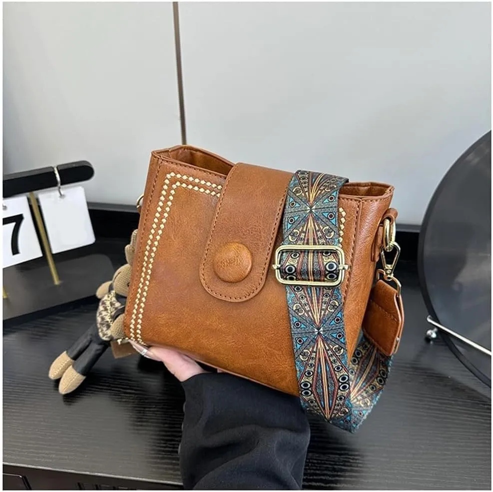 Vintage Simple PU Leather Bunny Bucket Ornaments Crossbody Bags for Women Luxury Designer Handbagt Lady Black Shoulder Bag