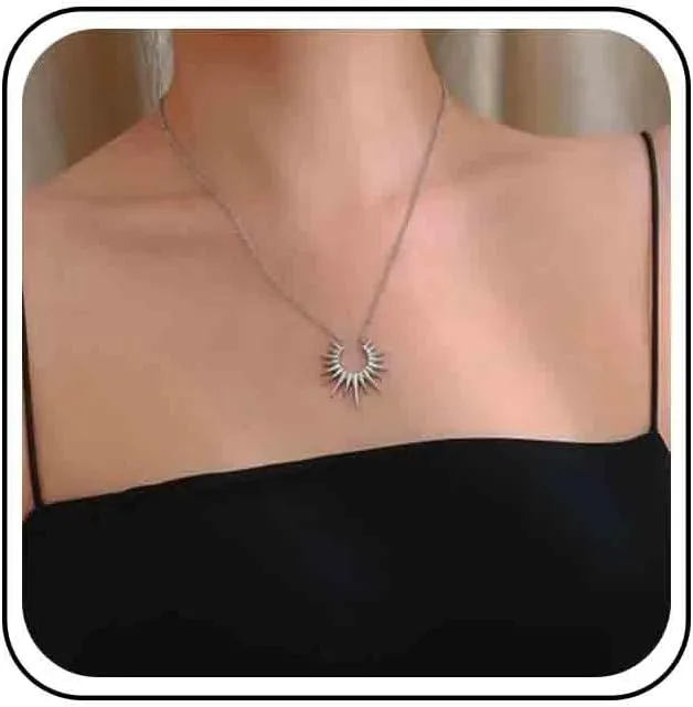 Vintage Sunburst Pendent Necklace Hollow Sunburst Necklace Moonstone Gold Sun Choker Necklace Open Sunburst Necklace Jewelry for Women (Gold)