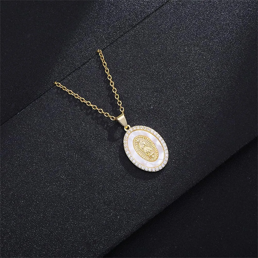 Virgin Mary Necklace for Women Mother Mary Miraculous Medals Catholic Pendant Necklace Cz Zirconia Lady of Guadalupe Necklace Christian Jewelry