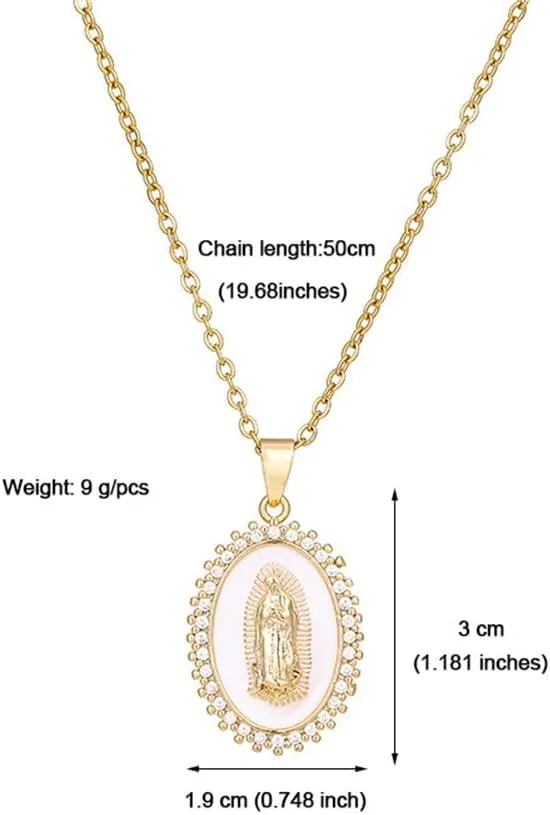 Virgin Mary Necklace for Women Mother Mary Miraculous Medals Catholic Pendant Necklace Cz Zirconia Lady of Guadalupe Necklace Christian Jewelry