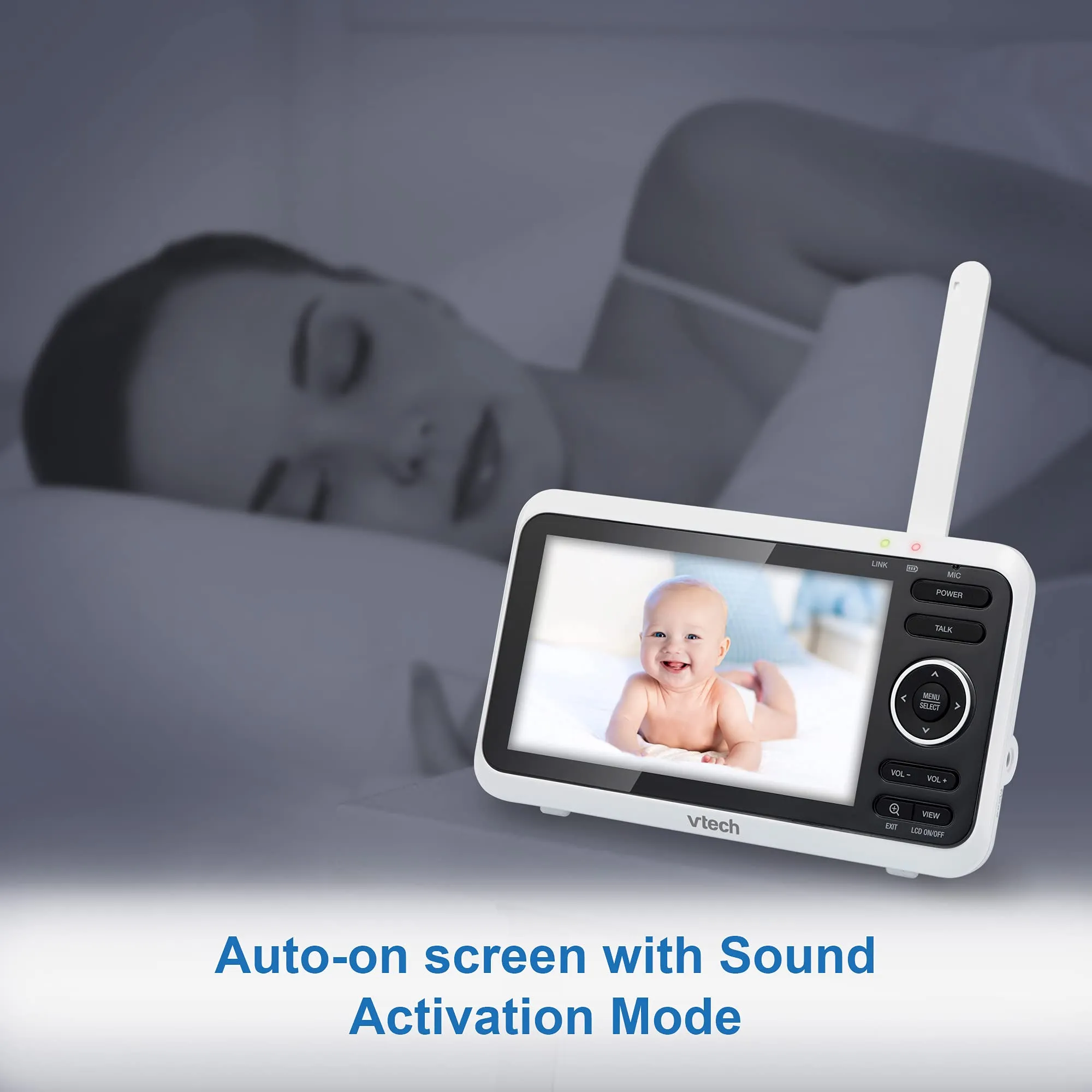 VTech VM819 Baby Monitor, 2.8 Screen, Night Vision, 2-Way Audio, Temperature Sensor and Lullabies, Secure Transmission No WiFi