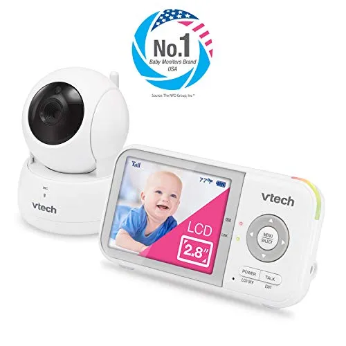 VTech VM819 Baby Monitor, 2.8 Screen, Night Vision, 2-Way Audio, Temperature Sensor and Lullabies, Secure Transmission No WiFi