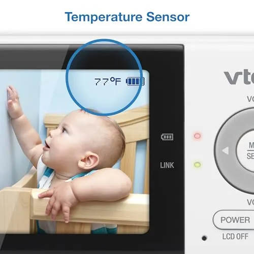 VTech VM819 Baby Monitor, 2.8 Screen, Night Vision, 2-Way Audio, Temperature Sensor and Lullabies, Secure Transmission No WiFi