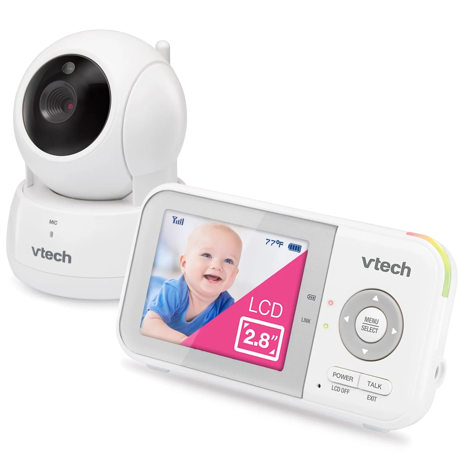 VTech VM819 Baby Monitor, 2.8 Screen, Night Vision, 2-Way Audio, Temperature Sensor and Lullabies, Secure Transmission No WiFi