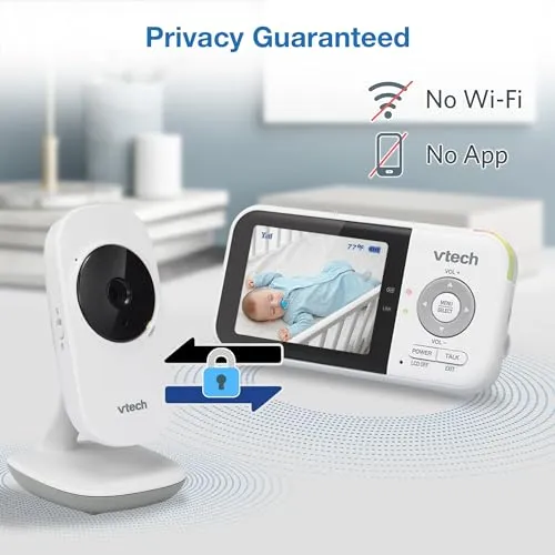 VTech VM819 Baby Monitor, 2.8 Screen, Night Vision, 2-Way Audio, Temperature Sensor and Lullabies, Secure Transmission No WiFi