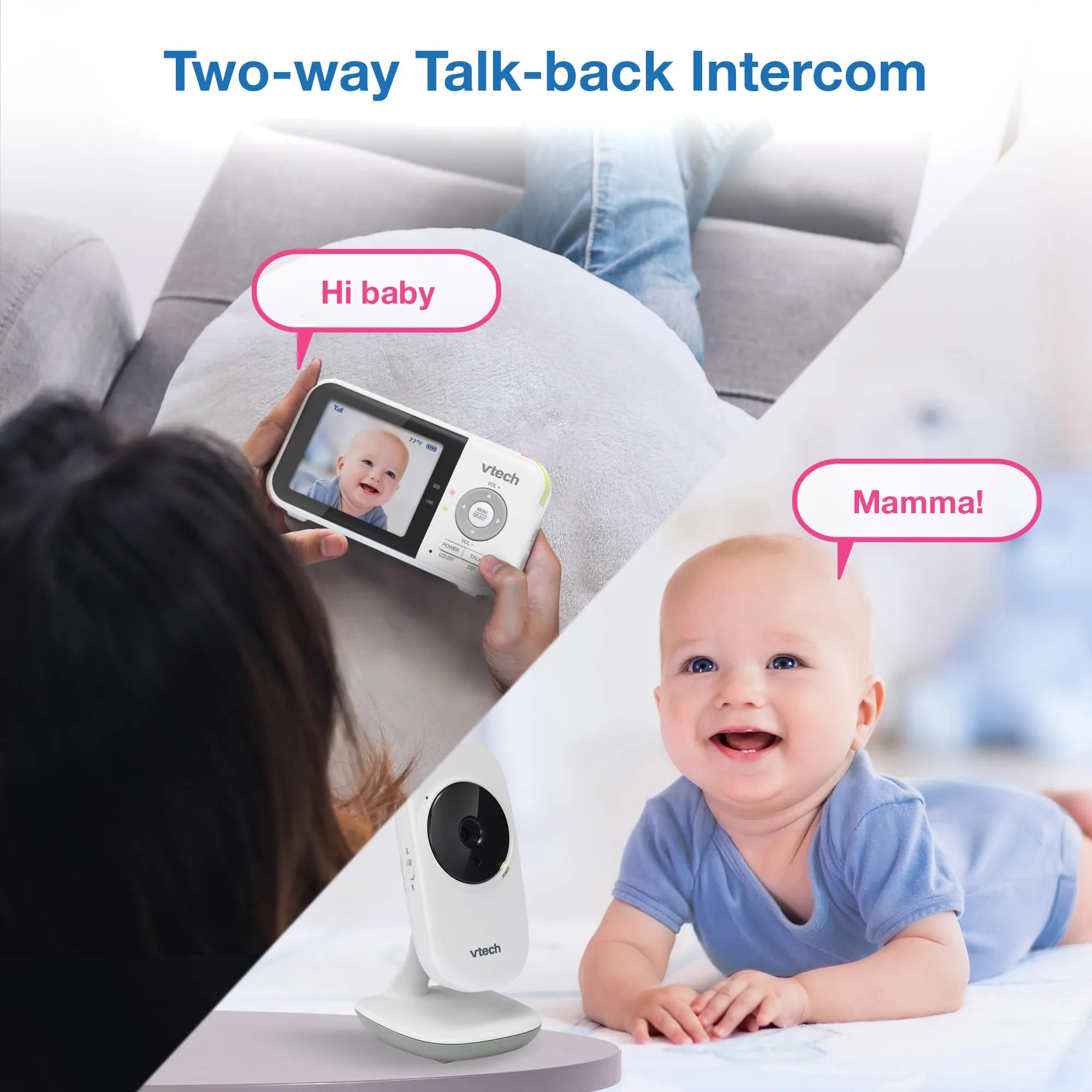 VTech VM819 Baby Monitor, 2.8 Screen, Night Vision, 2-Way Audio, Temperature Sensor and Lullabies, Secure Transmission No WiFi