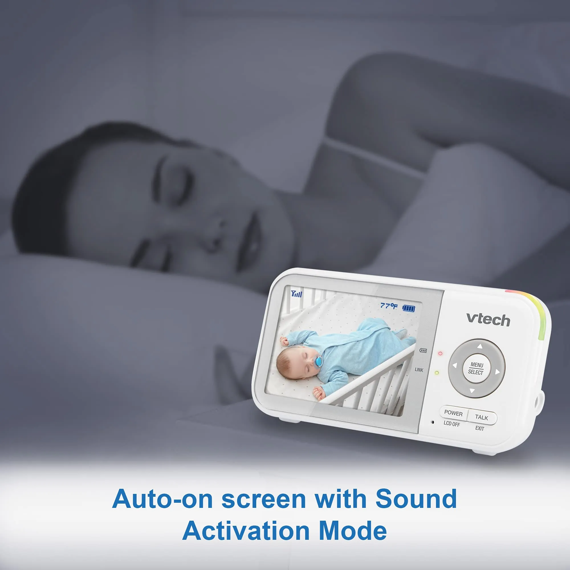 VTech VM819 Baby Monitor, 2.8 Screen, Night Vision, 2-Way Audio, Temperature Sensor and Lullabies, Secure Transmission No WiFi