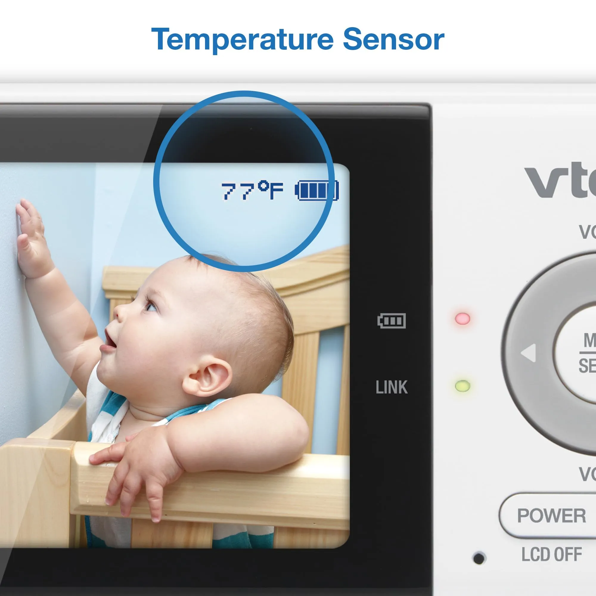 VTech VM819 Baby Monitor, 2.8 Screen, Night Vision, 2-Way Audio, Temperature Sensor and Lullabies, Secure Transmission No WiFi