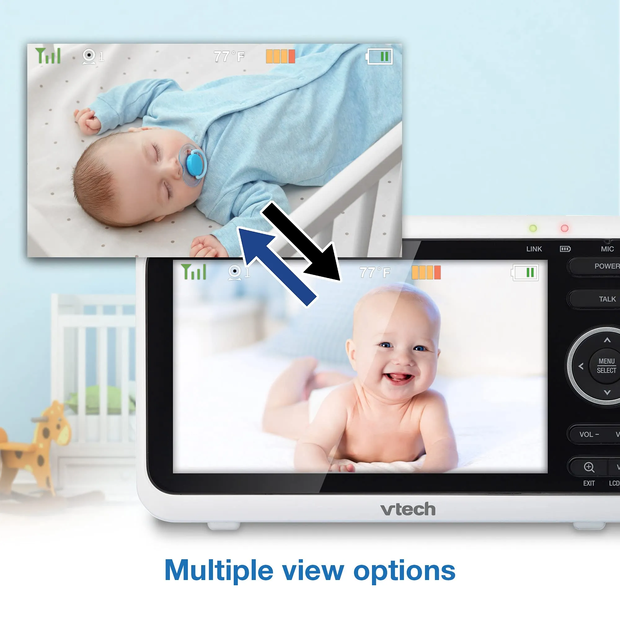 VTech VM819 Baby Monitor, 2.8 Screen, Night Vision, 2-Way Audio, Temperature Sensor and Lullabies, Secure Transmission No WiFi
