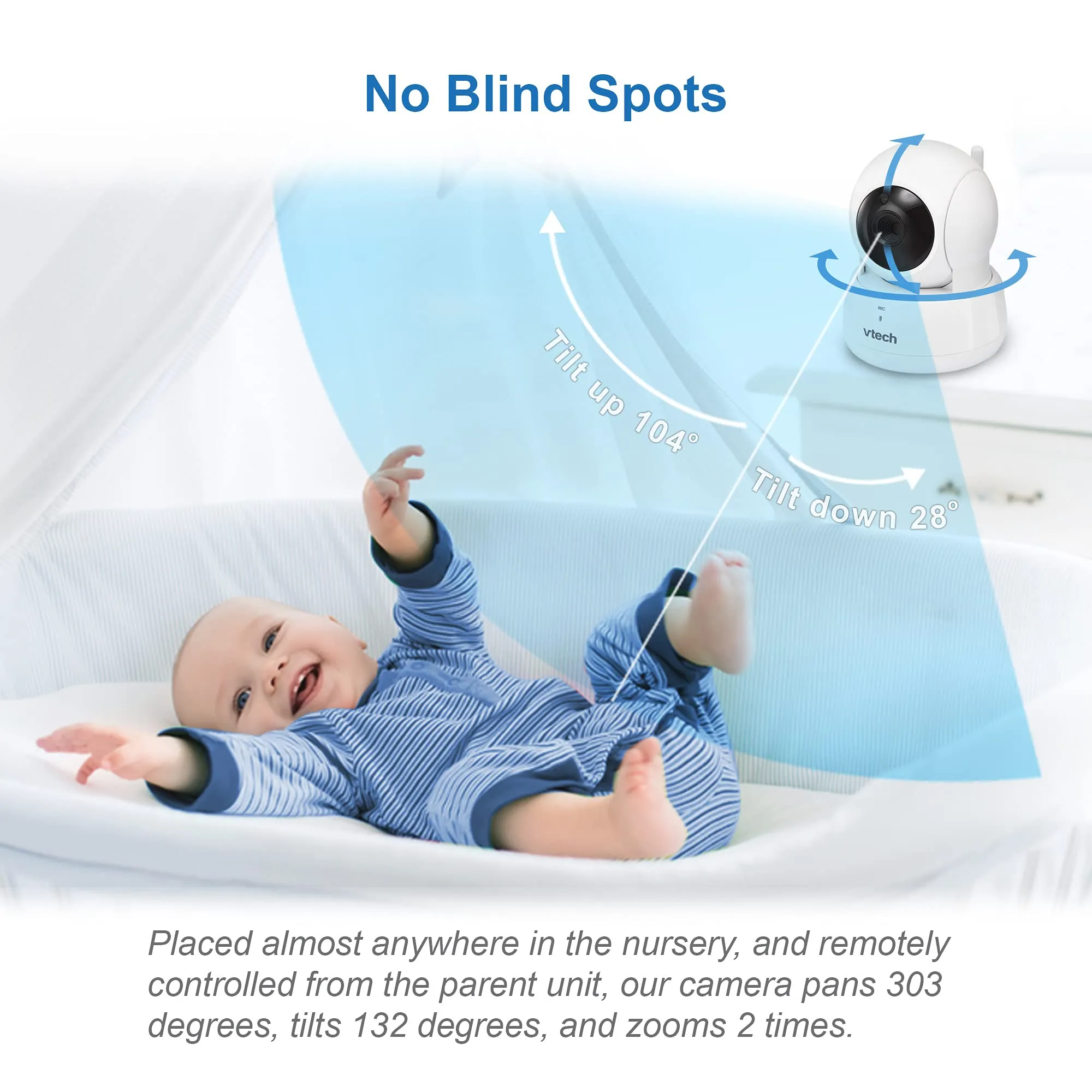 VTech VM819 Baby Monitor, 2.8 Screen, Night Vision, 2-Way Audio, Temperature Sensor and Lullabies, Secure Transmission No WiFi