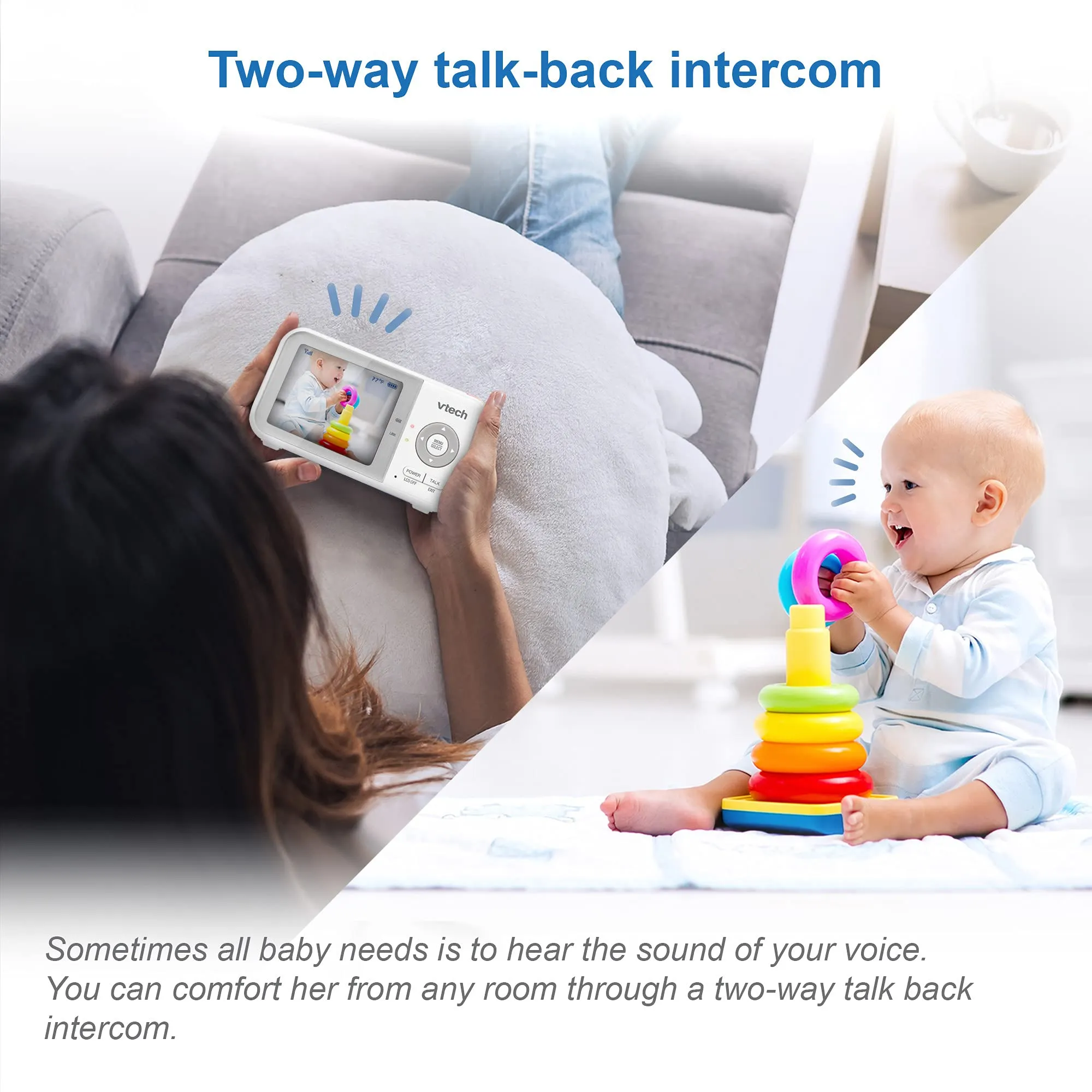 VTech VM819 Baby Monitor, 2.8 Screen, Night Vision, 2-Way Audio, Temperature Sensor and Lullabies, Secure Transmission No WiFi
