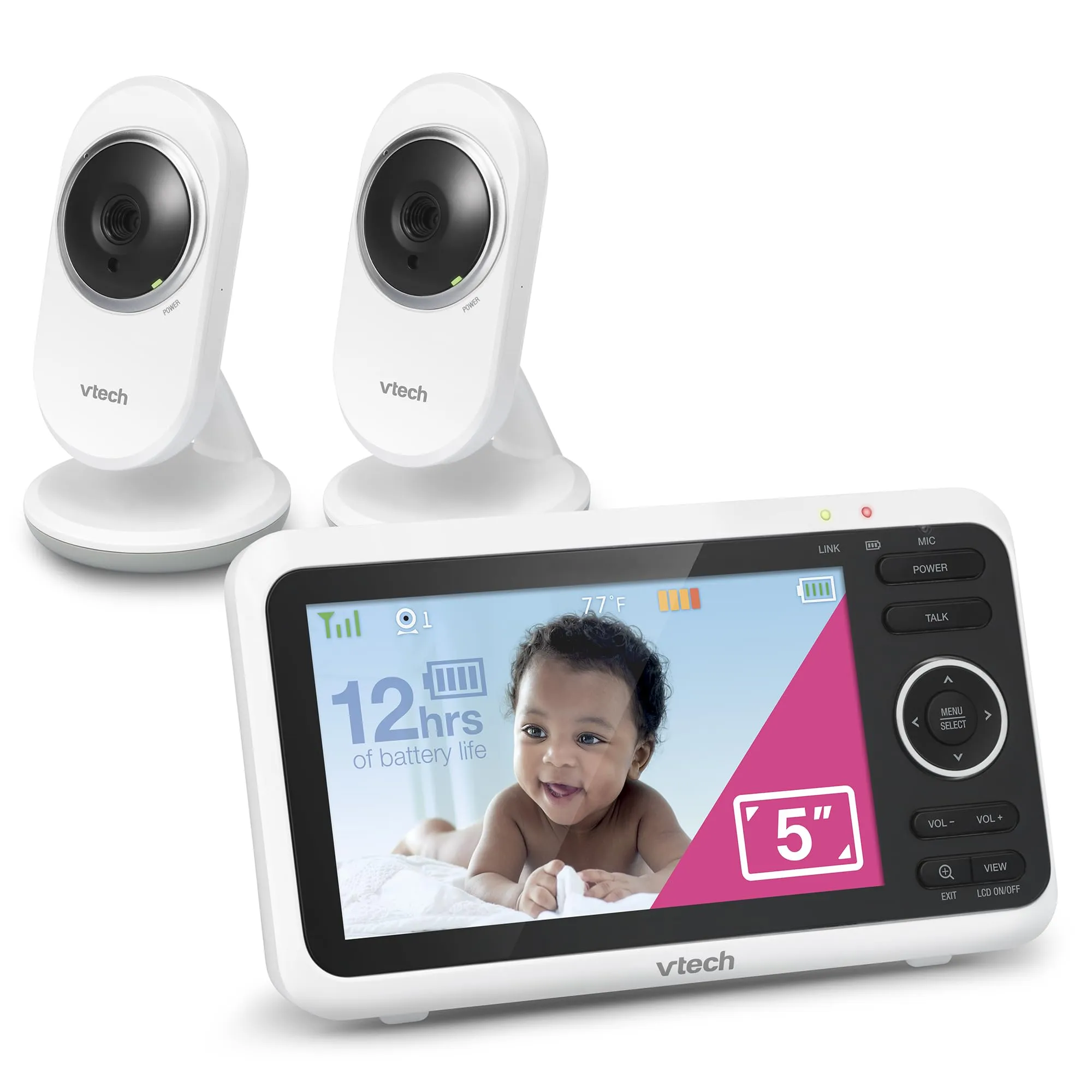 VTech VM819 Baby Monitor, 2.8 Screen, Night Vision, 2-Way Audio, Temperature Sensor and Lullabies, Secure Transmission No WiFi