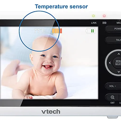 VTech VM819 Baby Monitor, 2.8 Screen, Night Vision, 2-Way Audio, Temperature Sensor and Lullabies, Secure Transmission No WiFi