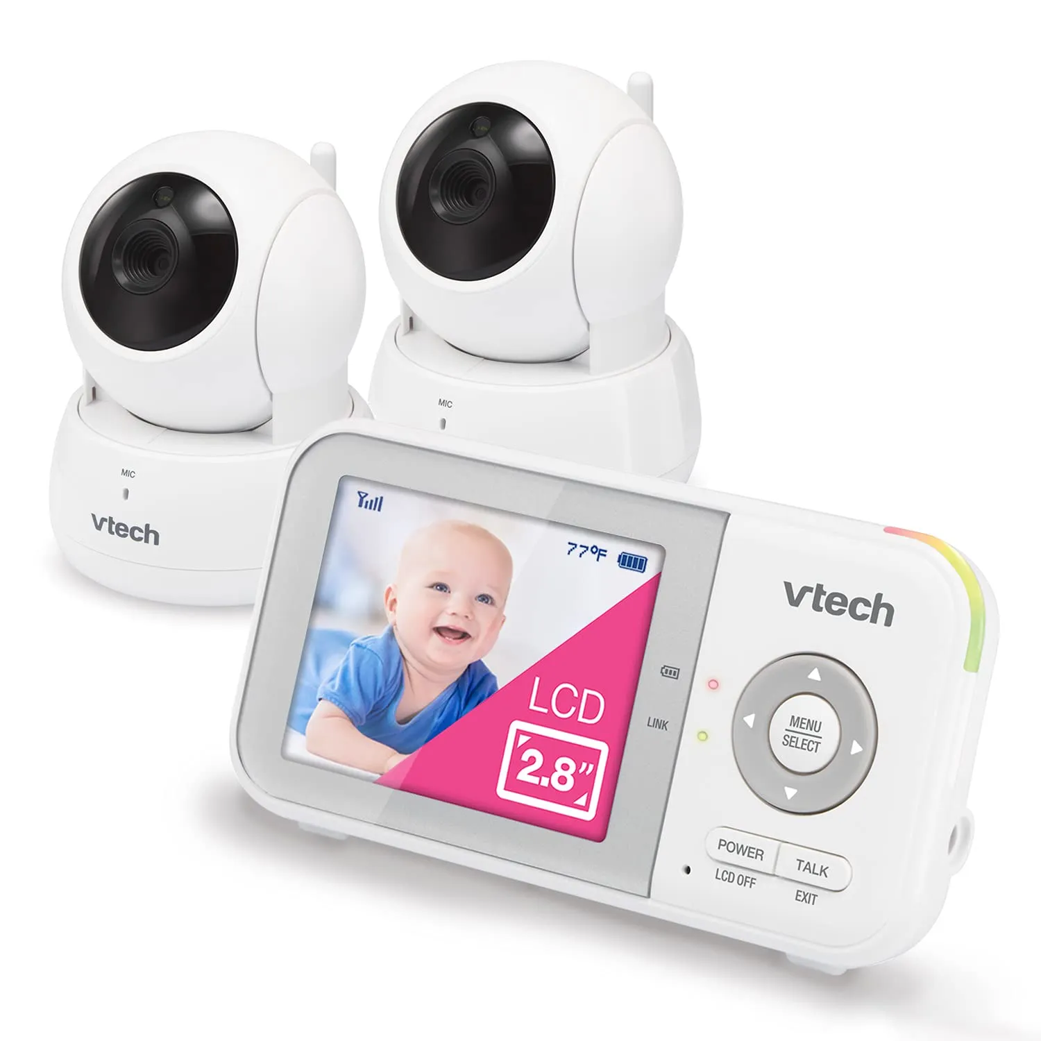 VTech VM819 Baby Monitor, 2.8 Screen, Night Vision, 2-Way Audio, Temperature Sensor and Lullabies, Secure Transmission No WiFi