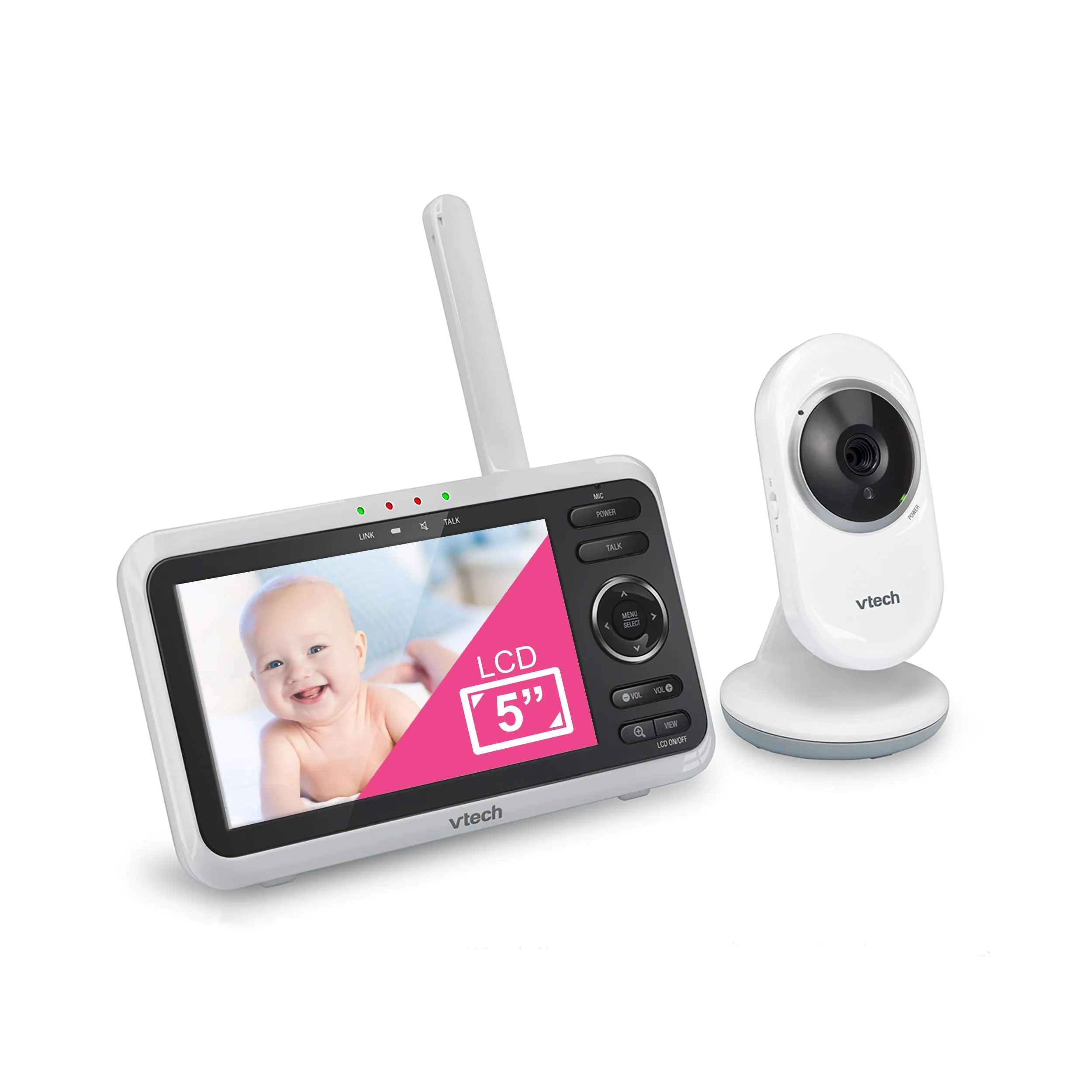 VTech VM819 Baby Monitor, 2.8 Screen, Night Vision, 2-Way Audio, Temperature Sensor and Lullabies, Secure Transmission No WiFi