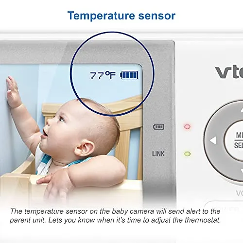 VTech VM819 Baby Monitor, 2.8 Screen, Night Vision, 2-Way Audio, Temperature Sensor and Lullabies, Secure Transmission No WiFi