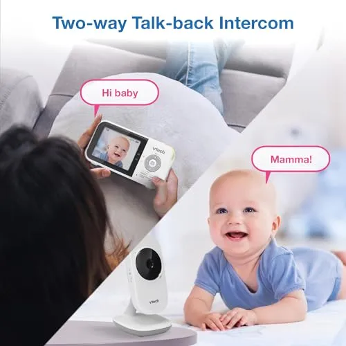 VTech VM819 Baby Monitor, 2.8 Screen, Night Vision, 2-Way Audio, Temperature Sensor and Lullabies, Secure Transmission No WiFi