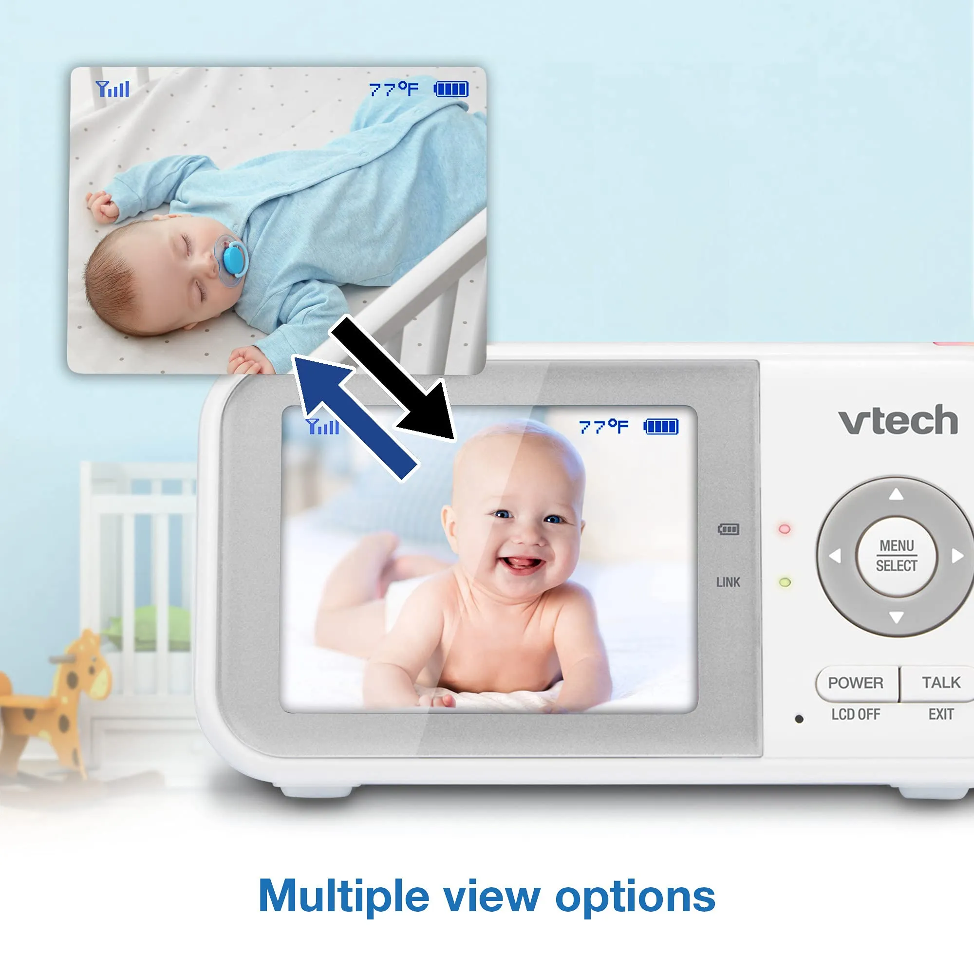 VTech VM819 Baby Monitor, 2.8 Screen, Night Vision, 2-Way Audio, Temperature Sensor and Lullabies, Secure Transmission No WiFi