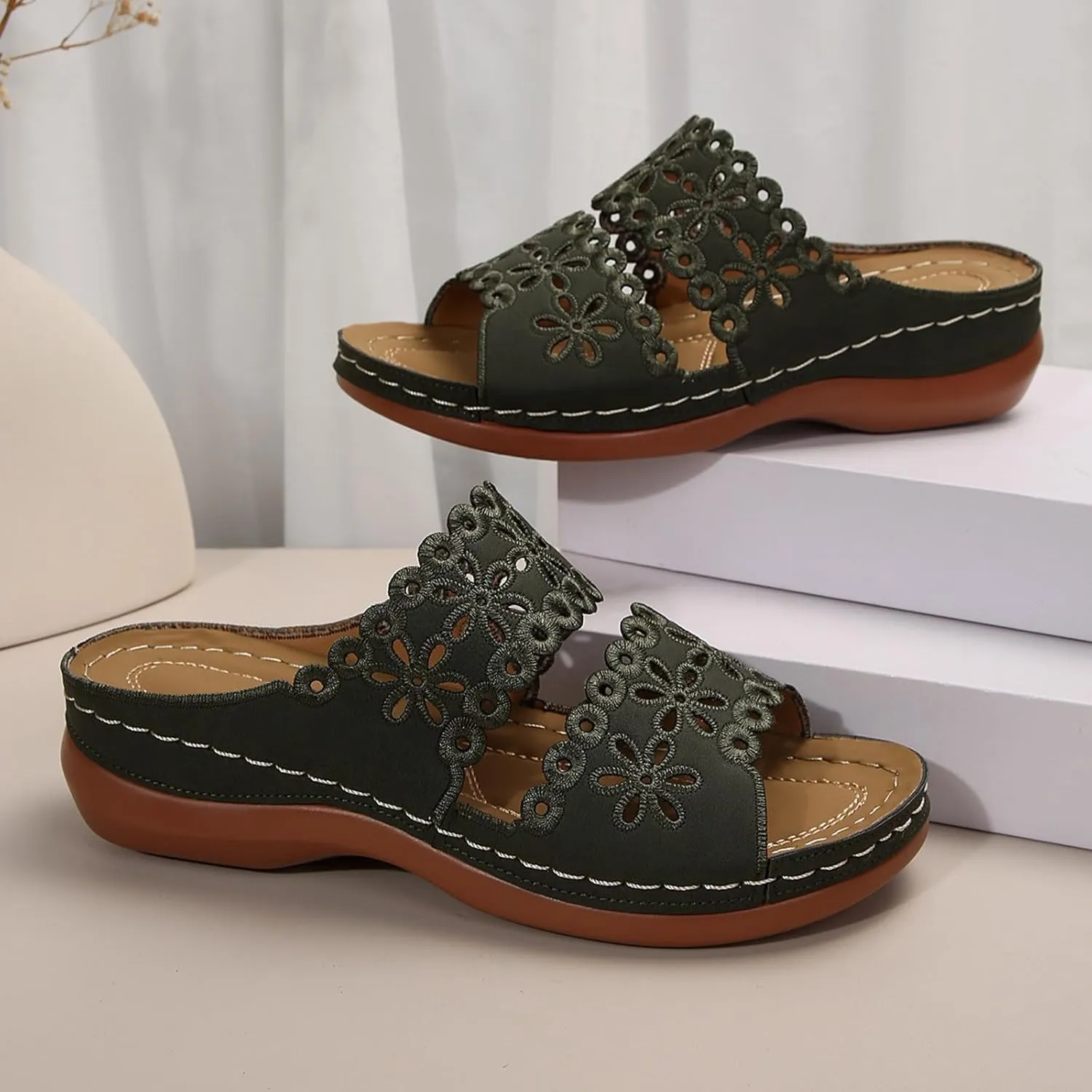 Walking Sandals for Women Open Toe Slip On Wedge Slides Arch Support Orthopedic Sandal Memory Foam Platform Shoes