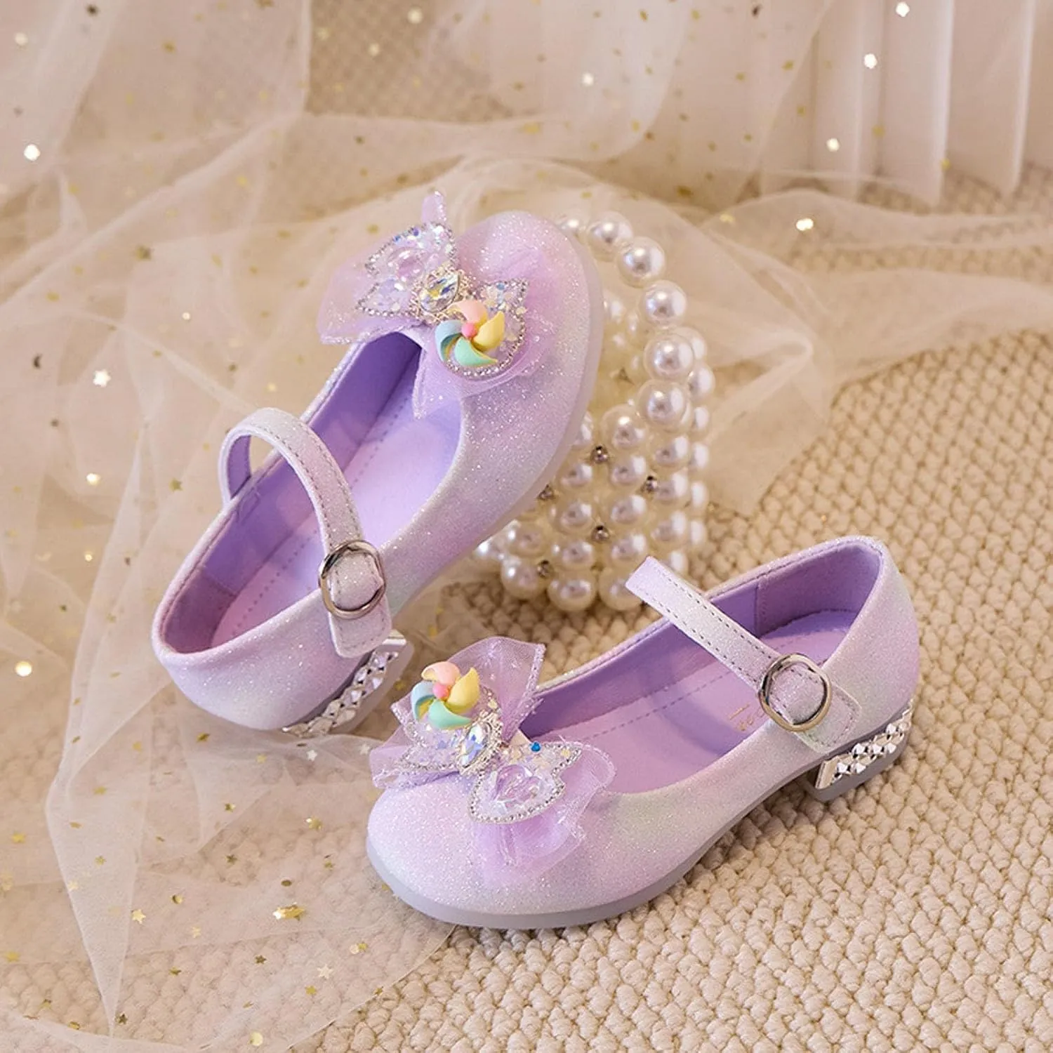 Walking Shoes for Boys Girls Spring And Summer Girls Crystal Shoes Fashionable Thick Heel Party Performance Dance Sandals