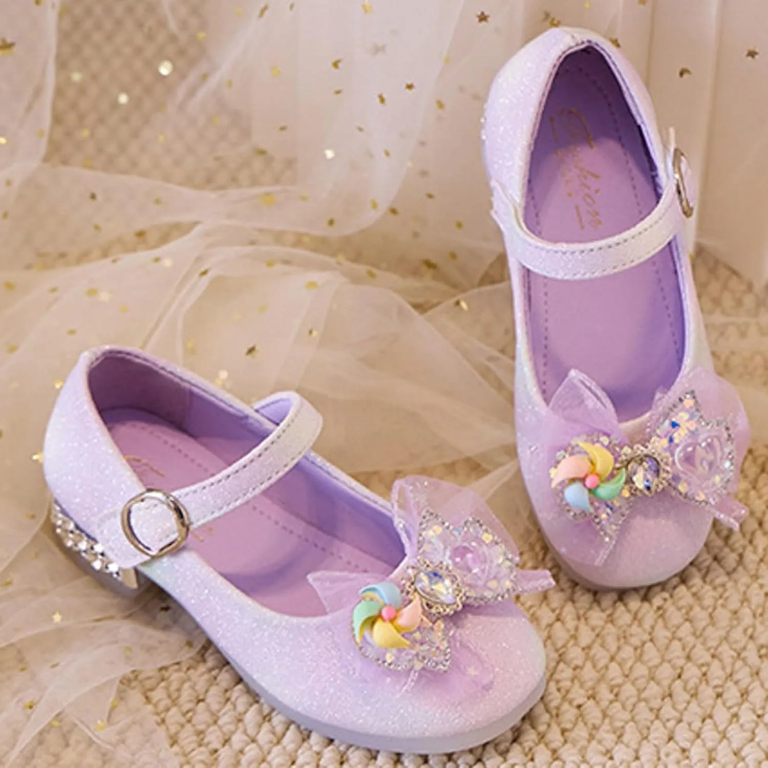 Walking Shoes for Boys Girls Spring And Summer Girls Crystal Shoes Fashionable Thick Heel Party Performance Dance Sandals