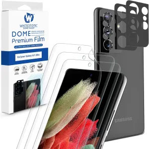 Whitestone Dome Premium Film [Glass-Like Film] Screen Protector for Galaxy S21 with Camera Lens Protectors [3 2-Pack]