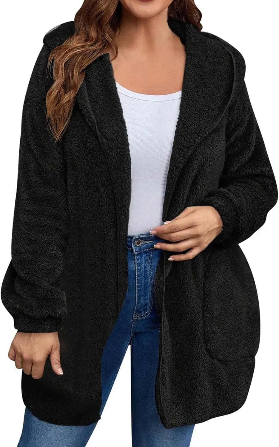 Winter Cardigan for Women Oversized Sherpa Jacket Fleece Long Sleeve Hoodies Casual Warm Coat Loose Fit Tops