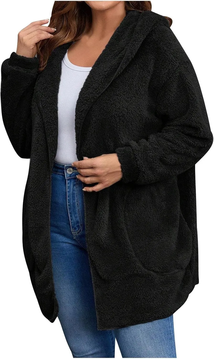 Winter Cardigan for Women Oversized Sherpa Jacket Fleece Long Sleeve Hoodies Casual Warm Coat Loose Fit Tops